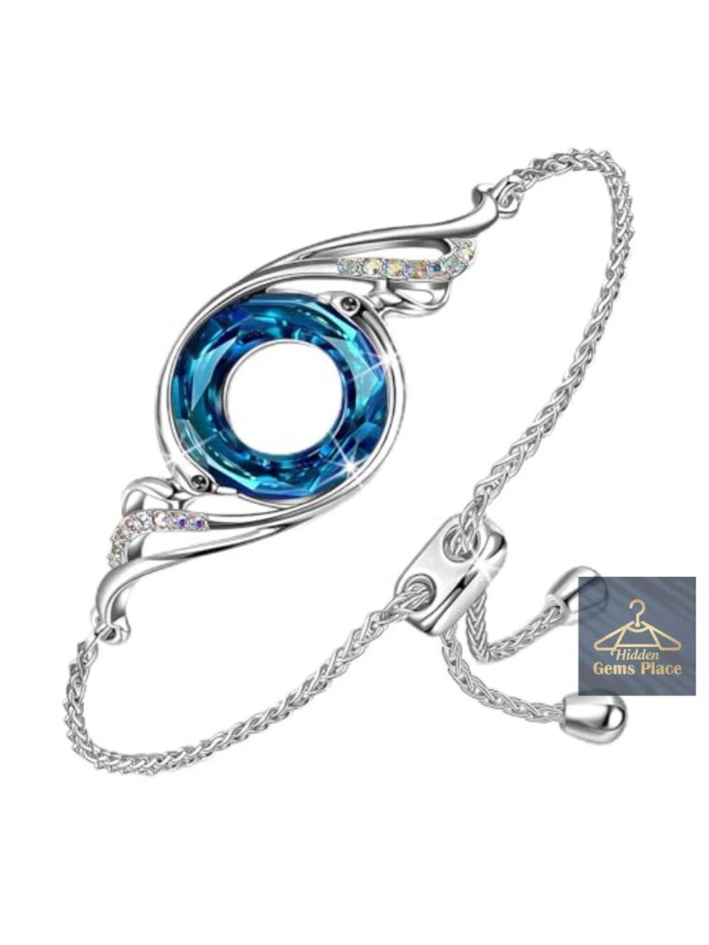 Phoenix Crystal Bracelet, Adjustable Slider, Austrian Crystal, White Gold, Cuff